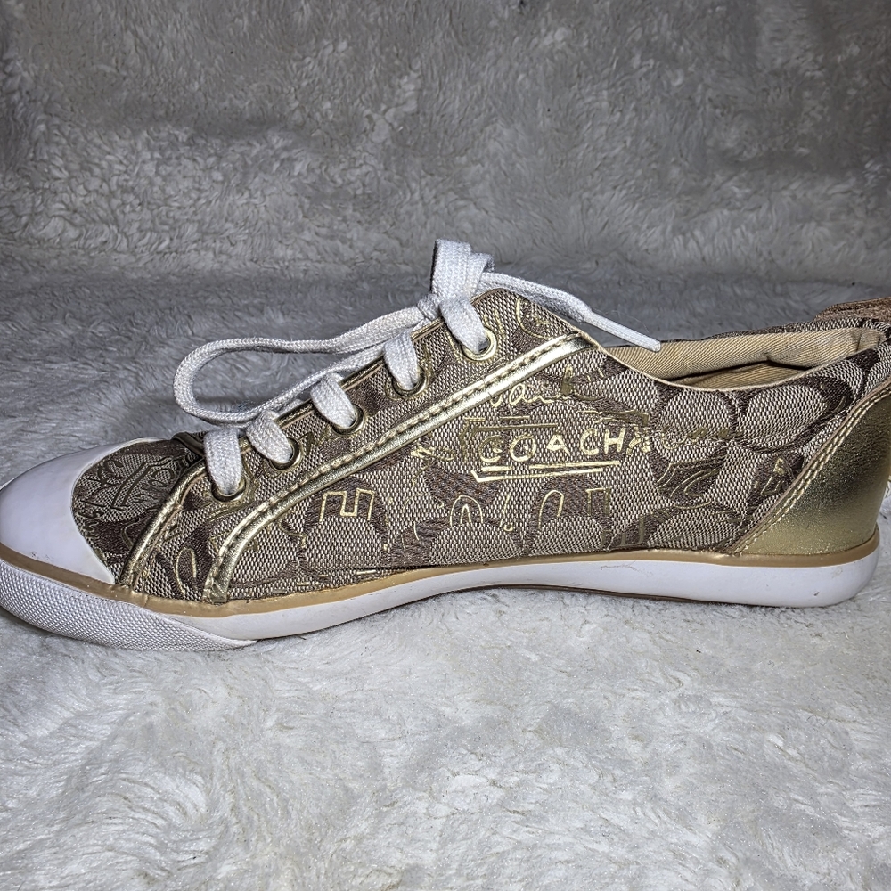 Coach Barrett Gold Signature Monogram Jacquard Sneakers 9.5B - Picture 11 of 16